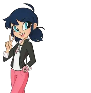 😀 Marinette Dupain-Cheng Miraculous: Tales of Ladybug & Cat Noir Marinette, Ladybug, Anime, Dessin animé, Adolescente, Signe de paix, Série animée telegram sticker