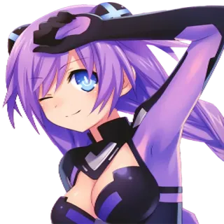 ✌ Neptune Hyperdimension Neptunia animé, jeu, cheveux violets, clin d'œil, waifu telegram sticker