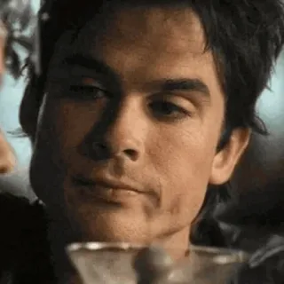 🦇 Damon Salvatore The Vampire Diaries wampir, serial TV, uśmieszek, postać, Ian Somerhalder, twarz, aktor telegram sticker