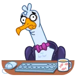 👨‍💻 mouette, oiseau, ordinateur, clavier, souris, bureau, nœud papillon, anxiété whatsapp sticker