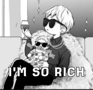 💦 I'M SO RICH rico, dinero, lujo, gafas de sol, dibujos animados whatsapp sticker