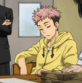 💥 Yuji Itadori Jujutsu Kaisen Anime, Anak laki-laki, Pelajar, Rambut merah muda telegram sticker