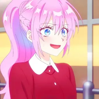 📎 Anime, Mädchen, pinke Haare, Cartoon, Porträt, Lächeln, süß telegram sticker