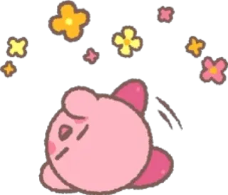 😊 Kirby 커비, 귀여운, 졸린, 꽃, 분홍색 telegram sticker