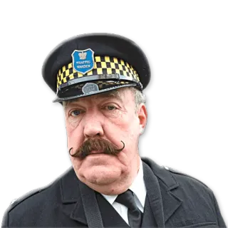 👮 Jeremy Clarkson Top Gear TRAFFIC WARDEN agent de stationnement, police, uniforme, chapeau, Jeremy Clarkson, Royaume-Uni, britannique whatsapp sticker