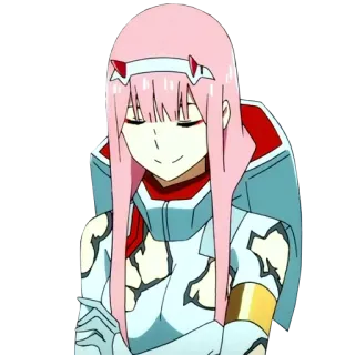 😌 Zero Two Darling in the Franxx anime, pink hair, Zero Two, Darling in the Franxx, horns, kawaii telegram sticker