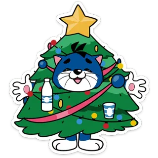 🎄 Navidad, gato, árbol de Navidad, leche, fiesta, dibujos animados telegram sticker