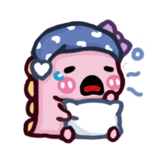 😁 Dinosaurier, schläfrig, niedlich, Cartoon, Kissen, Schlafmütze, rosa whatsapp sticker