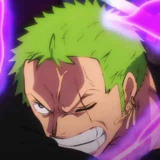 🧩 Zoro One Piece Anime, Spadaccino, Pirata, Capelli verdi, Cicatrice telegram sticker