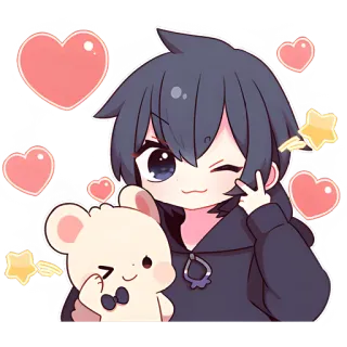 ✌️ Anime, Cartoon, Kawaii, Schattig, Harten, Sterren, Vredesteken, Teddybeer telegram sticker