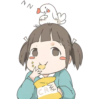 😋 girl, eating, chips, cute, anime, bird telegram sticker