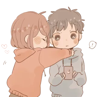 ♥ coppia, anime, carino, kawaii, amore, abbraccio telegram sticker