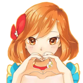 ❤ garota anime, coração com as mãos, fofo, desenho animado, cabelo laranja telegram sticker