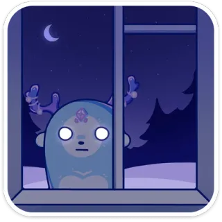 🌃 deer, window, night, stars, moon, winter, illustration whatsapp sticker