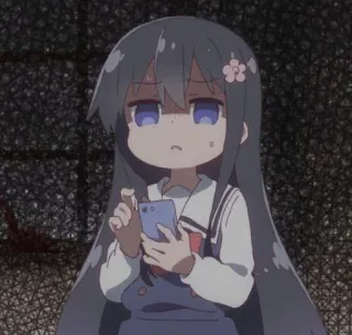 ❇️ anime girl, cute, sad, phone, flower, cartoon telegram sticker