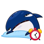 🦈 orca, ballena, dormilón, cansado, despertador, dibujos animados, animal telegram sticker