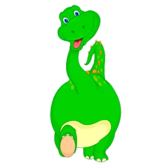 😃 ไดโนเสาร์, การ์ตูน, เป็นมิตร, สีเขียว, น่ารัก, สัตว์ whatsapp sticker