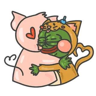 😺 고양이, 돼지, 동물, 포옹, 사랑, 귀여운, 우정, 만화 telegram sticker