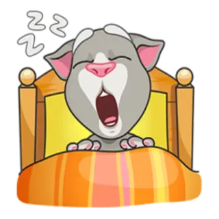 😴 Talking Tom cat, sleeping, cartoon, bed, yawning telegram sticker
