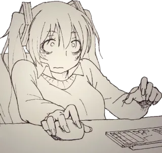 😨 anime, girl, computer, mouse, keyboard, drawing telegram sticker