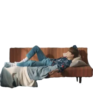 😴 osoba, kanapa, leżący, relaks, strój codzienny, wewnątrz, odpoczynek telegram sticker