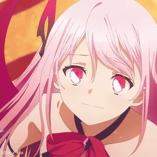 🤩 @riox_fox anime, cô gái, tóc hồng, mắt đỏ, dễ thương, vòng cổ, nơ whatsapp sticker