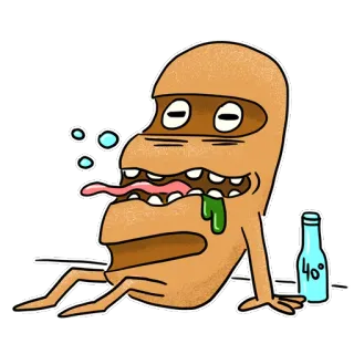 😜 40° Cartoon, Dronken, Fles, Alien, Monster, Beschonken telegram sticker