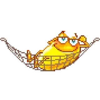 😏 Cartoon, Hängematte, Charakter, Ausruhen, Entspannen, Pixelkunst, Gelb, Fröhlich whatsapp sticker
