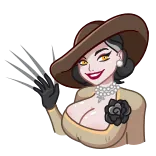 👋 Lady Dimitrescu Resident Evil Village videogioco, Lady Dimitrescu, Resident Evil, personaggio, cappello, guanti, donna, vampiro whatsapp sticker