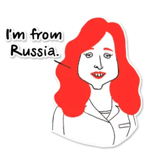 🇷🇺 I'm from Russia. Rússia, Russo, mulher, cabelo ruivo, desenho animado whatsapp sticker