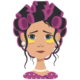 😕 kobieta, wałki do włosów, lokówki, smutna, nadąsana, kreskówka telegram sticker