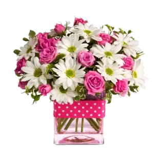 🤯 Blumen, Blumenstrauß, Rosen, Gänseblümchen, Blumengesteck, Rosa, Weiß, Geschenk telegram sticker