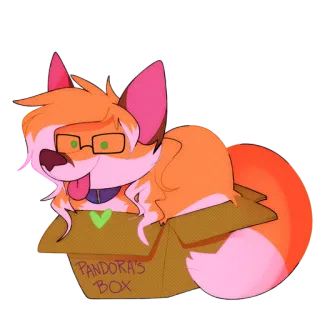 📦 PANDORA'S BOX лиса, мультфильм, коробка, животное, pandora, пушистый whatsapp sticker