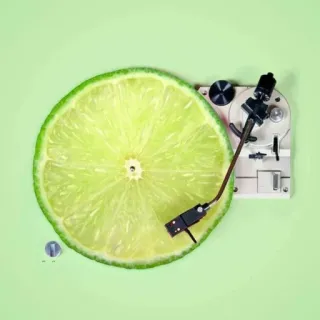 🎵 citron vert, platine, musique, fruit, tranche, tourne-disque telegram sticker