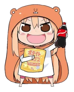 🥤 ポテトチップス Anime, Dziewczyna, Jedzenie, Napój, Przekąski, Chipsy, Japoński, Kreskówka whatsapp sticker