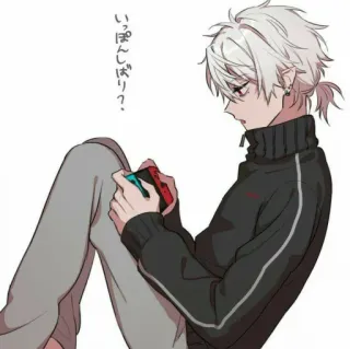 🤍 いっぼんしばり? anime, gaming, boy, controller, console, video game whatsapp sticker
