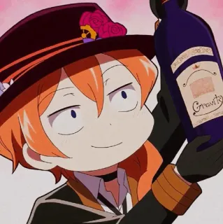 🍷 Chuuya Nakahara Bungou Stray Dogs Graviti Anime, Chibi, Charakter, Orange Haare, Wein, Hut, Bungou Stray Dogs whatsapp sticker