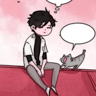 🦎 Desenho animado, Menino, Gato, Pensando, Balão de fala, Sonolento telegram sticker