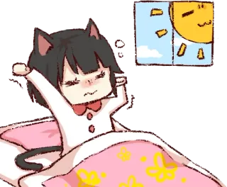 ☀ девочка кошка, сонный, утро, солнце, аниме, мультфильм, милый telegram sticker