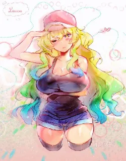 🤗 Lucoa Anime, Fanart, Naga, Tanduk, Pirang, Gadis telegram sticker