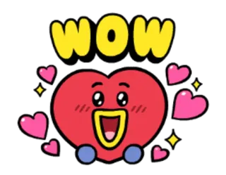 😍 WOW Desenho animado, Coração, Fofo, Uau, Kawaii telegram sticker