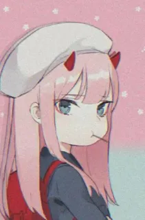 🍭 Zero Two Darling in the Franxx anime, pelo rosa, lindo, personaje, Zero Two, Darling in the Franxx telegram sticker