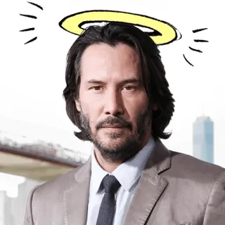 😇 Keanu Reeves นักแสดง, คนดัง, คีอานู รีฟส์, ผู้ชาย, รัศมี, นางฟ้า whatsapp sticker