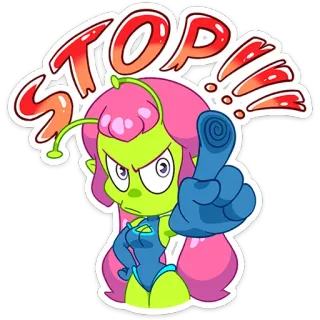 🖐 STOP!!! Alien, Pare, Desenho animado, Aviso, Exclamação, Alien verde telegram sticker