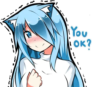 😳 You OK? Anime, Kreskówka, Kocia dziewczyna, Pytanie, Słodkie, Ok telegram sticker