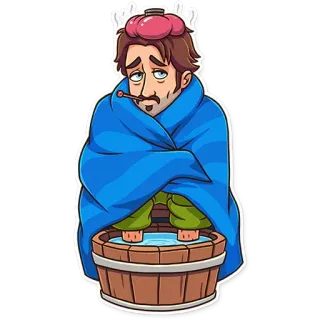 🤒 sick, cold, flu, illness, cartoon, man, fever telegram sticker
