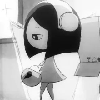 😶 Dessin animé, Mignon, Noir et blanc, Personnage, Casque, Robe whatsapp sticker