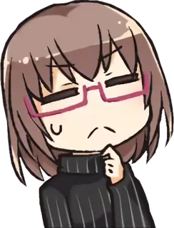🤔 anime, glasses, girl, cartoon, thinking, cute whatsapp sticker