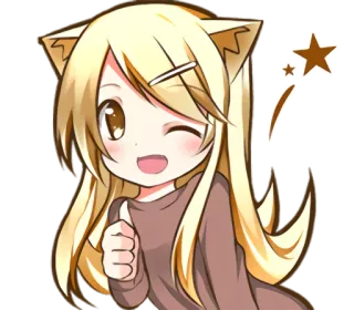 👍 Anime Mädchen, Kawaii, Niedlich, Katzenohren, Zwinkern, Daumen hoch telegram sticker