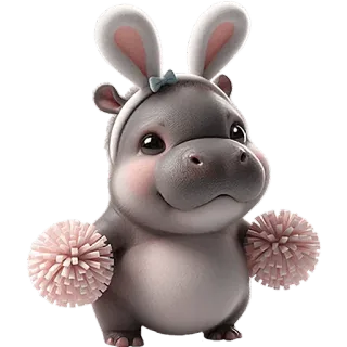 ✊ ippopotamo, orecchie da coniglio, animale, carino, pasqua, pon pon, adesivo telegram sticker